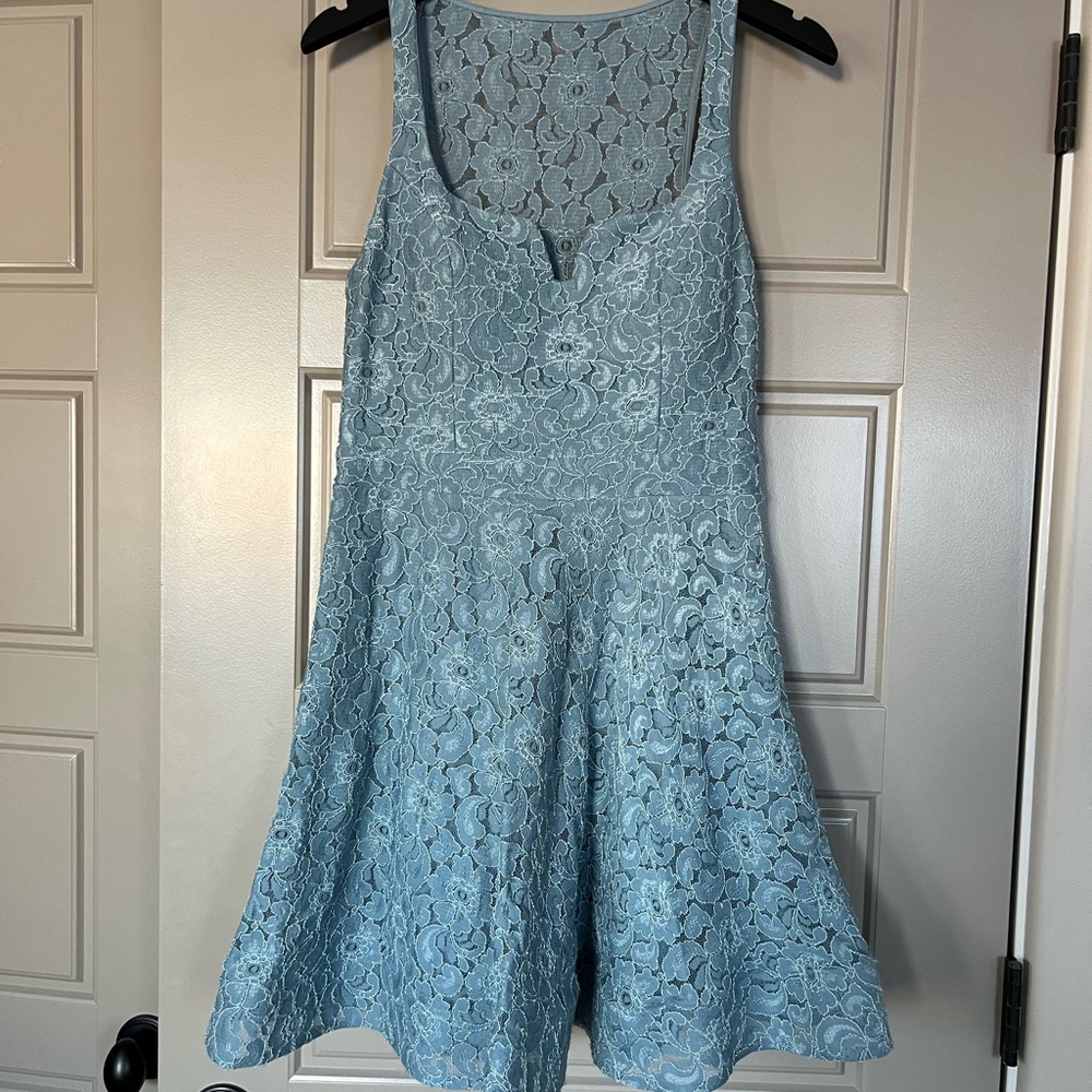 Women's Sequin Hearts Notch Front Lace Fit & Flare Dress, Size 9 - Blue